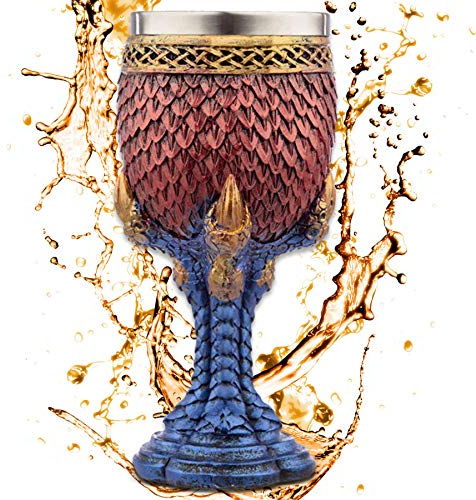 Calice ''Egg of the Azur Dragon'' - Coupe à vin (160 ml) - Hauteur 19 cm - Oeuf d'or en griffe de dragon - Décoration, Médiéval, Fantastique