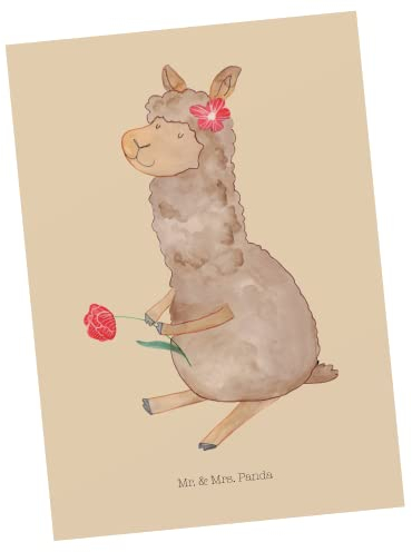 Mr. & Mrs. Panda Postkarte Alpaka Blume - Geschenk, Lama, Grußkarte, Witz, Postkarten, Ansichtskarten, Lamas, Ansichtskarte, Kunstkarten