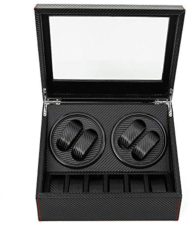 OUKANING Boîtier de Fibre de Carbone d'affichage de Stockage de Remontoir de Montre de Rotation Automatique 4 + 6