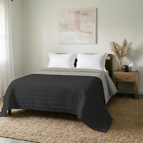Italian Bed Linen MB Home Italy “Elegant” “Elegant” Couette d'été, 260x270 cm, Gris Clair/Gris Foncé