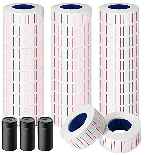 30 Rolls 15000pcs White Price Gun Labels for Mx-5500 Labeller White Pricemarker Stickers Plus 3 Piece Refill Ink Rolls