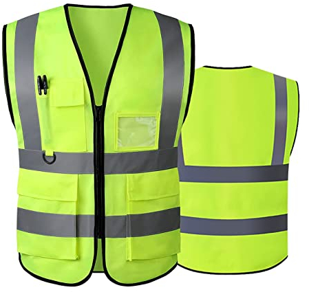 Hi Vis Vests for Women Men High Visibility Reflective Safety Security Vest with Pockets Zipper Front Meets ANSI/ISEA Standards(X-Large,Green(cloth))