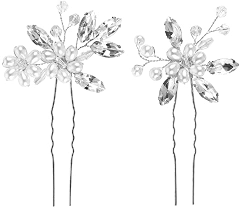 IOPJLK 2 Stück Silberne Kristall Perlen Haarspangen Elegante Haarstecker für Hochzeit Braut Damen Feine Haarschmuck Accessoires für Formale Anlässe und Brautkleid