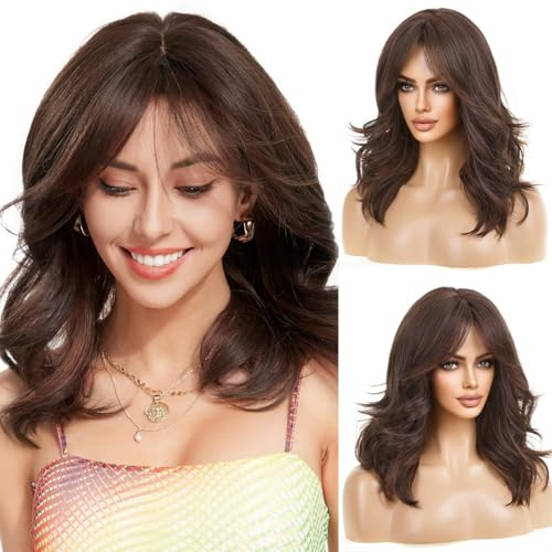HAIRCUBE Parrucche Marroni per Donna Parrucca Sintetica per Capelli Ricci con Frangia