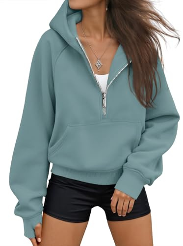 AUTOMET Felpe con Cappuccio da Donna Felpe con Mezza Zip Giacche in Pile Top Pullover Oversize Abiti Autunnali 2025 Vestiti di Moda Invernali, Verde, Medium