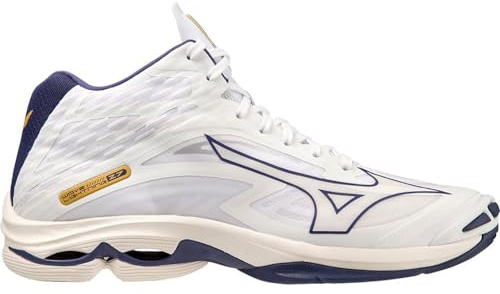 Mizuno Wave Lightning Z7MID, Volleyballschuhe, Unisex, Erwachsene, Weiß/BlueRibbon/MP Gold, 44,5 EU, Weiß, Blueribbon Mp Gold, 44.5 EU