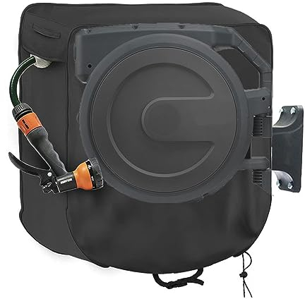 TCHAU Abdeckung Für Wandmontierten Schlauchbox, Quadratische Schutzhülle Für Schlauchtrommel Mit Schlauchauslass Und Verstellbarem Schnallenriemen, Wasserdicht, 420D Oxford Schwarz 45 * 60cm