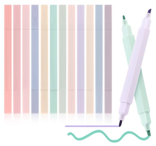 VMUTGA 12 PCS Textmarker Pastell, Doppelseitiges Pastell Ästhetische Textmarker Set, Keine Blutung, Trocknet Schnell, Aesthetic School Stuff, 2 Arten von Federn