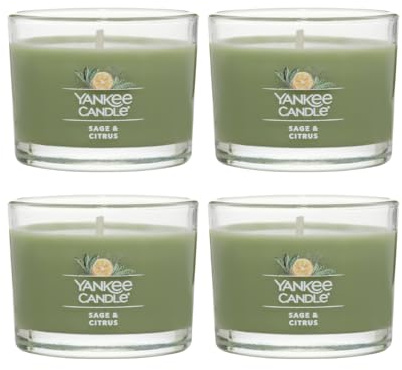 Yankee Candle Signature Votive Mini Candle Jar, Sage & Citrus Scent, Natural Soy Wax Blend Candle with Natural Fiber Wick, 1.3 OZ Glass Jar (Pack of 4)