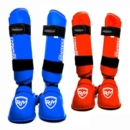 RingMaster Kids Karate Shin Pads Instep Guard Martial Arts Leg Protector Styled
