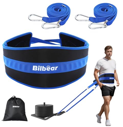 Bilbear Schlittenziehgürtel, Verstellbarer Schlitten-Trainings-Taillengürtel, Gürtel zum Ziehen, Gewichtheben, Kniebeugen, Beinmuskulatur, Krafttraining, Widerstandstraining, Rumpfkrafttraining,