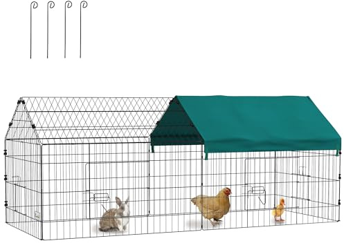 PawHut Metal Chicken Coop, 73 x 30 x 30 Chicken Run Pen for Yard with Cover, Portable Catio Poultry Cage Indoor Outdoor Backyard, Cat Cage for Rabbit, Duck, Hen, Small Animal, Chinchillas, Green