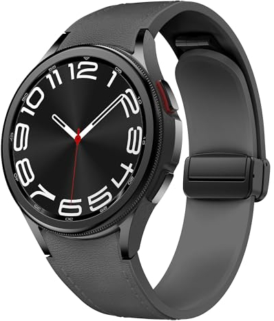 Correa magnética de cuero para Samsung Galaxy Watch 6/5/4 40mm 44mm/6 Classic 43 47mm/5 Pro 45mm/4 Classic 42 46mm/Active 2，20mm Seamless D-Buckle Hybrid Eco-Leather Correa deportiva de silicona suave