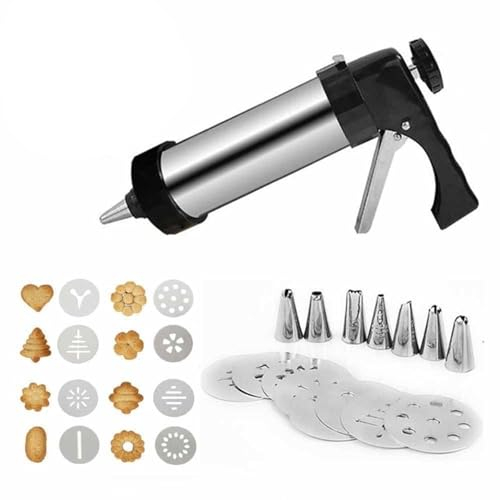 Stainless Steel Pastry Syringe Stainless Steel Cookie Press Kit For DIY Biscuit Cookie Making And Cake Icing Decorating Cake Syringe Set