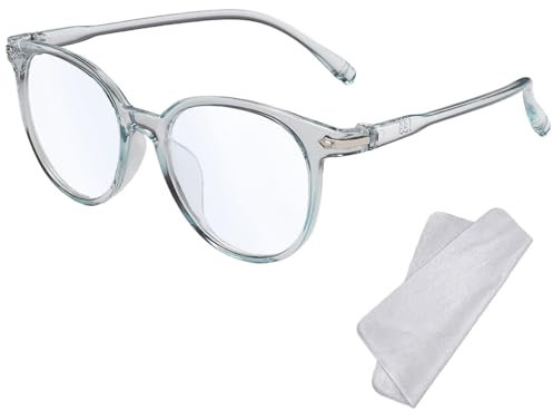 XFentech Lunettes Anti-Lumière Bleue - Anti-Lumière Bleue Monture Ronde Lunette Gaming Anti-Fatigue Lunettes de Lecture Lunettes de Jeu Verres Transparents pour Femmes Hommes - Bleu Transparent