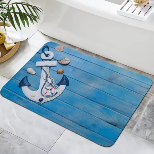 YISUMEI Badematte rutschfeste Badteppich 40x60cm Waschbar Schnelltrocknende Badezimmerteppich, Badvorleger für Dusche,Badewanne und Badezimmer (Anker)