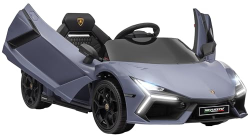 AIYAPLAY Coche Eléctrico para Niños de +3 Años Lamborghini Revuelto Carro Eléctrico Infantil con Batería 12V Mando a Distancia Faros LED Bocina Música MP3 USB y Ruedas Auxiliares Gris