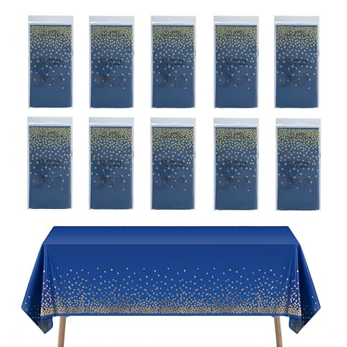 CEILIWEN 10-Pack Navy Blue & Gold Disposable Party Tablecloths 274x137cm, Premium Paper Table Covers for Birthdays, Events, and Celebrations