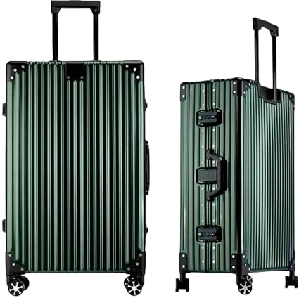 yuweijie Koffer 100% Aluminium Bordkoffer Hartschalen-Koffer Trolley Rollkoffer Handgepäck Teleskopgriff, Reisekoffer mit 4 Rollen,Größ Koffer,TSA-Schloss(S,Grün)