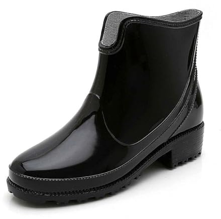 Botas de agua para mujer, botas de lluvia, botas de lluvia, impermeables, botas de lluvia, botas de lluvia, botas de media goma, color negro y azul, talla 35-43 EU, Negro , 39 EU Ancho