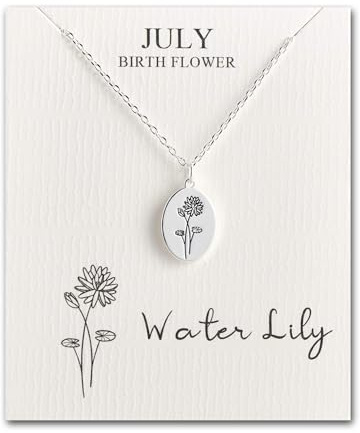 Philip Jones juli födelse blomma vattenlilja halsband med kort