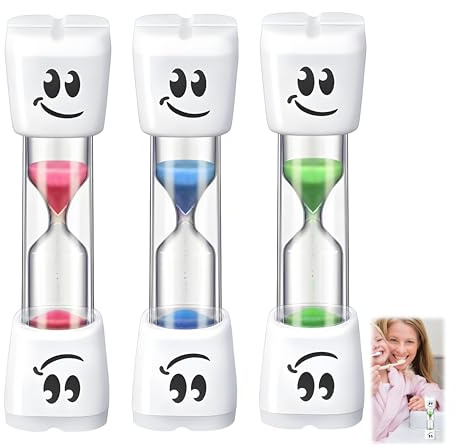 Temporizador de Arena para Cepillo de Dientes de 2 Minutos, Juego de 3 Relojes de Arena con Sonrisas para Niños, acrílico Resistente, Colores Azul Rosa Verde, Reloj Visual para baño hogar y Aula