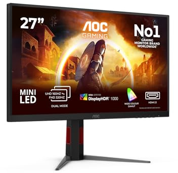AOC U27G4XM 27-tums UHD-spelskärm 160Hz, snabb IPS mini LED-panel, 1 ms GtG, anpassningsbar synkronisering, HDR1000, G-Sync kompatibel, höjdjustering, (3840 x 2160 HDMI 2x 2.1 DP 1x 1.4 USB-hubb
