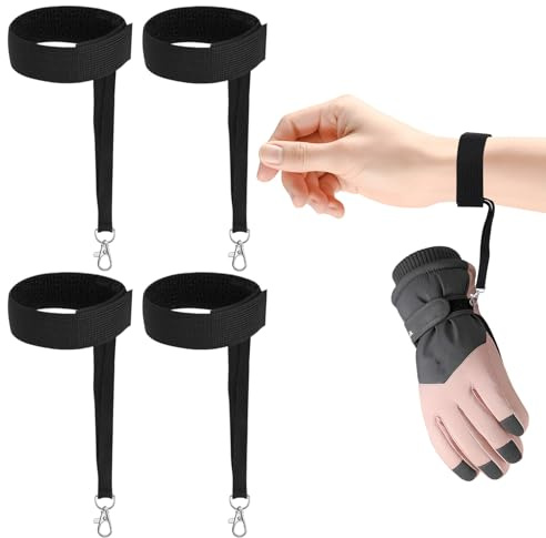 4 pezzi di guanti da sci invernali sportivi con cinturino elastico da polso, accessori per snowboard per uomo, cinghie di sicurezza con portachiavi per alpinismo, snowboard e attività all'aperto