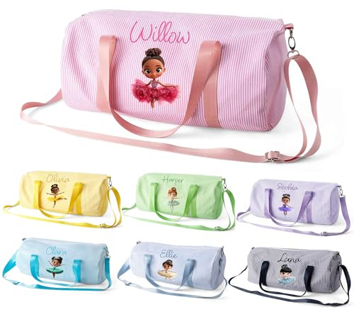 Bolsa de Ballet Personalizada para niñas con Nombre Personalizado Bolsa de Deporte de Rayas con Correa para el Hombro Bolsa de Gimnasio Rosa Bolso Deportivo para niños 23 cm × 23 cm × 46 cm