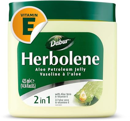 Dabur Herbolene Aloe Vera Gel Petroleum Jelly - Enhanced with Vitamin E for Deep & Intensive Skin Moisturization - Gentle on Sensitive Skin - Nourishing Bliss & Lasting Hydration - 425 ML (Pack of 1)