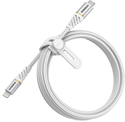 Otterbox Câble Premium Tressé renforcé USB-C vers Lightning, Certifié MFi, Câble de Charge Rapide pour iPhone et iPad, Ultra-Robuste, résiste aux torsions et pliages, 2M, Blanc