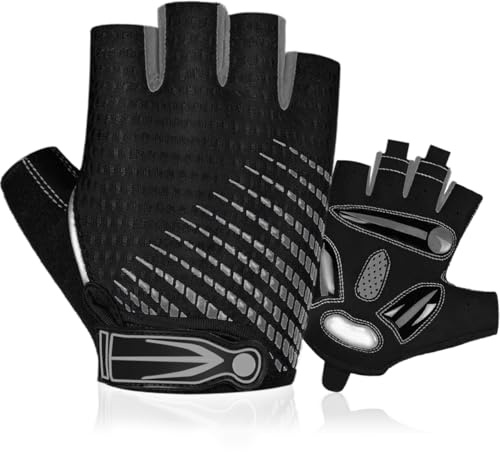 BTNEEU Gants Cyclisme Demi-Doigts Gants de Vélo Gel Anti-Choc Anti-Dérapage, Respirant Gant Demi Doigt Homme, Gants de VTT Été de Fitness Sport Escalade pour Homme et Femme (Gris, m)