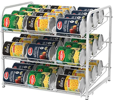 Dosenregal Organizer für Speisekammer, stapelbar, Dosenspender, weiß, guter Organizer für Küchenschrank, Arbeitsplatten, Aufbewahrung für 36 Dosen, 3 Ebenen