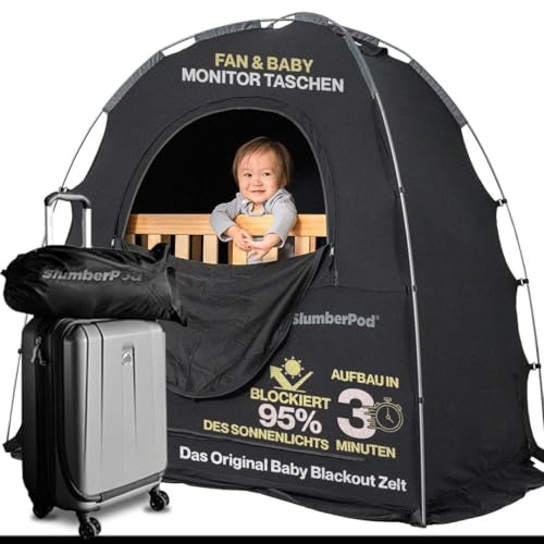 SlumberPod The Original Blackout Sleep Tent Travel Essential for Babies and Toddlers, Mini Crib and Pack N Play Cover, Sleep Pod for Kids with Monitor Pouch and Fan Pouch, Blocks 95%+ Light, Black