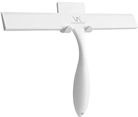 Duschabzieher für Duschglastüren, 28 cm-Allzweck-Silikonabzieher für Badezimmer, Fensterreinigung, mit Anti-Rost-Griff, Klebehaken, für Spiegel, Fliesen, Autofenster (weiß)