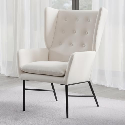 chairus Einzelsofa Loungesessel Samt Polsterstuhl mit Armlehne Gepolstert Wannenstuhl Seitenstuhl für Balkon Wohnzimmer (Beige)