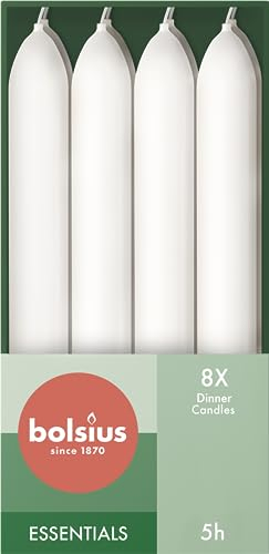 Bolsius Glatte Stabkerzen - Weiß - 8 Stück im Karton - 17 x 2 cm - Länge Brenndauer 5 Stunden - Unparfümierte - Enthält Natürliches Pflanzenwachs - Ohne Palmöl