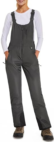 DAFENP Pantalones Nieve Esquí Mujer Invernal Pantalón Softshell Calor Pantalones de Trabajo Largos Prueba Viento Impermeable Mono Outdoor Pantalón Funcional con Tirantes Ajustables HXK8668W-Grey-M