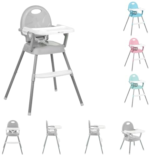KikkaBoo SPOONY Trona Bebé 3 en 1, Silla Alta hasta 36 Meses, Trona Evolutiva, Asiento Elevador, Silla Baja, Plegable, Bandeja Extraíble, Gris