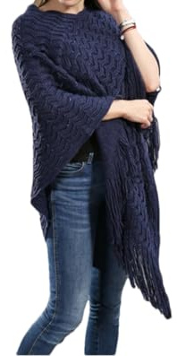 Vsadsau Donne Nappe Poncho Scialle Lavorato A Maglia Pullover Maglione Solido Sciolto Wrap In Autunno Lungo Scialle, blu navy, Etichettalia unica