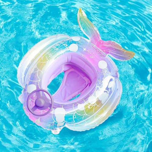 Balakaka Anello di Nuoto Galleggiante per Bambini 70×75 cm, Ciambella Neonato con Sedile di Sicurezza& Volante, Gonfiabile Nuoto Anell per Bambini 2+, Sirena da sogno