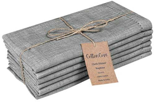 CottonCove Cloth Dinner Napkins 100% Cotton Set of 6 - Soft Durable Washable - Ideal for Farmhouse Parties Wedding Christmas Easter - Perfect Everyday Use Table Cloth Napkins 18x18 Grey