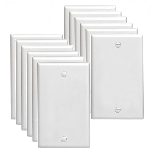 12-Pack,No Device Blank Wall plate,Standard Size 1-Gang 4.50 x 2.76,Unbreakable Polycarbonate Thermoplastic,Blank Box Mounted Plastic Wall plate,UL Listed,Glossy White