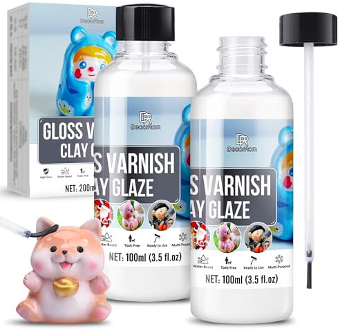 200ml Glasur für Ton Lufttrocknend - Air Dry Clay Glaze, Glanzlack für Modelliermasse, Klarlack für Keramik und Acrylfarbe, Wasserdicht, Kratzfest Gloss Varnish für Airdry Clay, Ton Selbsttrocknend