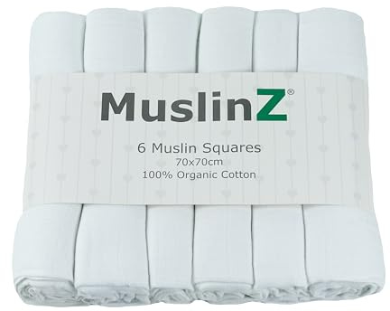 MuslinZ Paquete de 6 paños de muselina para bebé, cuadrados de muselina grandes, paños para eructos, pañales reutilizables, 70 x 70 cm, 100% algodón orgánico puro, absorbentes y transpirables