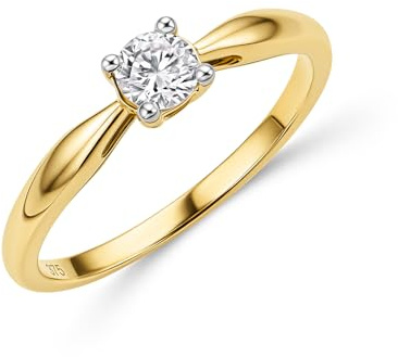 MIORE Schmuck Damen, Verlobungsring Damen, Ring Gold 375 9kt mit Diamant 0.25 Ct in Krappenfassung, Echt Gold Damenring, Goldring, Ring Damen, Damenschmuck Handgemacht