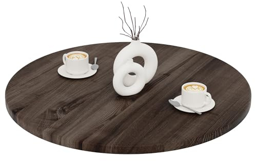 LAMO Manufaktur Tischplatte rund 80 cm aus Naturholz | Holzplatte für Esstisch, Küchentisch, Bistrotisch, Bartisch | Stärke: 28 mm | Farbe: Ebenholz