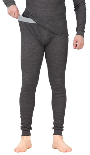 Thermal Underwear Pants for Men Long Johns Cotton Blend Base Layer Waffle Knit Bottoms Classic Cold Weather Charcoal