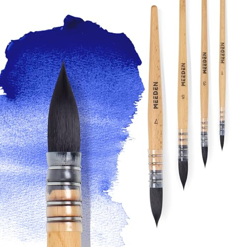 MEEDEN Professional Watercolor Brushes Set of 4, Paintbrushes with Beech Wood Handle, Artist Paint Brushes Set for Watercolor, Perfect for Beginners, Hobbyists & Professionals, Individual Packaging