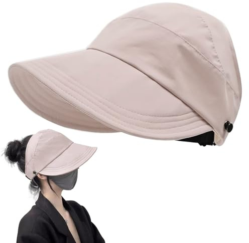 KHDULQ Chapeau Femme Soleil Pliable, Casquette Anti UV, Casquette Visiere Femme, Idéal pour Les Activités de Plein air, Voyage, Plage (Blanc Cassé) (Rose)